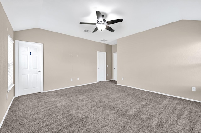 638 E Fairway Lake Dr, Alvin, TX 77511 - carpeted empty room featuring lofted ceiling, ceiling fan, and healthy amount of natural light