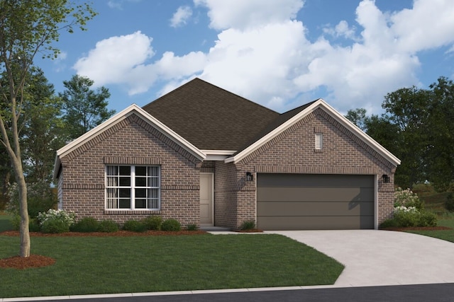 20638 Draper Rd, Tomball, TX 77377 - single story home with brick siding, a garage, a front lawn, concrete driveway, and a shingled roof