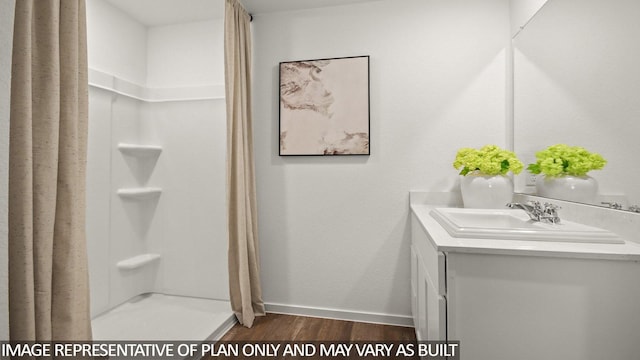 23748 Patchouli Terrace Dr, Splendora, TX 77372 - full bath with vanity, wood finished floors, and curtained shower