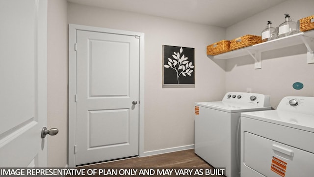 23748 Patchouli Terrace Dr, Splendora, TX 77372 - laundry area featuring washing machine and clothes dryer and dark wood-style floors