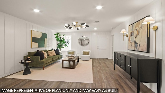 23748 Patchouli Terrace Dr, Splendora, TX 77372 - living area featuring a chandelier, wood finished floors, and recessed lighting