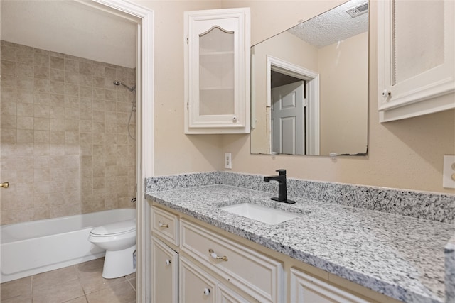 27093 Frye Rd, Splendora, TX 77372 - full bath with vanity, bathing tub / shower combination, tile patterned flooring, and a textured ceiling
