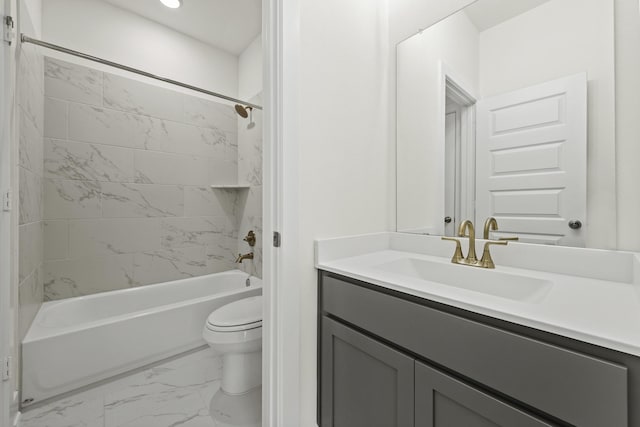 16738 Yaklin Meadow Ct, Humble, TX 77346 - full bath featuring vanity, marble look tiles, and shower / washtub combination