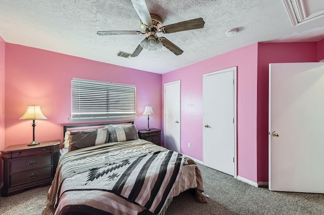16307 Mango Ridge Ct, Humble, TX 77396 - bedroom with carpet floors, a textured ceiling, and a ceiling fan