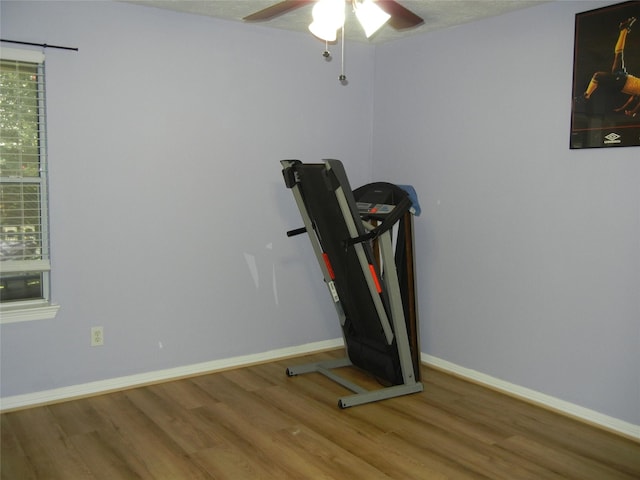 4822 Edgegate Dr, Spring, TX 77373 - workout area with wood finished floors and a ceiling fan