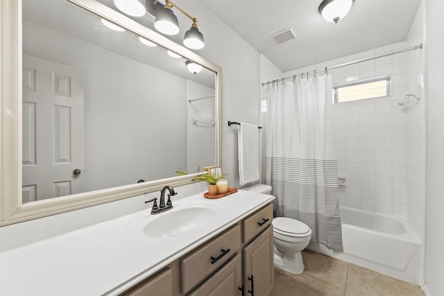 21327 Hadrian Dr, Katy, TX 77449 - full bathroom featuring vanity, tile patterned floors, and shower / bathtub combination with curtain