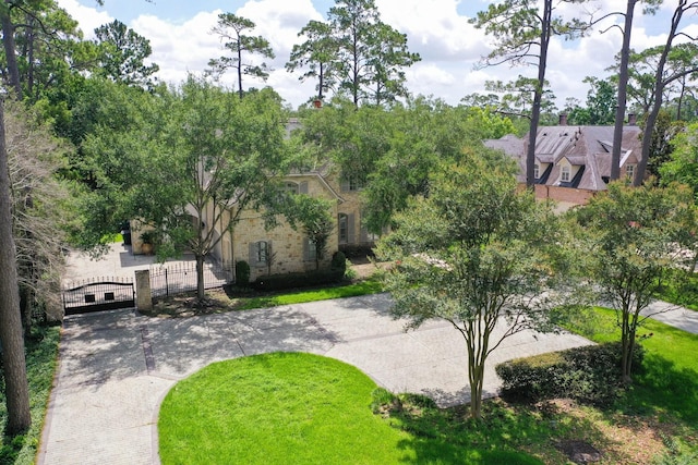 764 Kuhlman Rd, Hunters Creek Village, TX 77024 - view of property's community featuring a gate, curved driveway, and a lawn