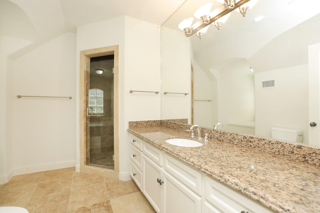 764 Kuhlman Rd, Hunters Creek Village, TX 77024 - bathroom with vanity, a stall shower, and a chandelier