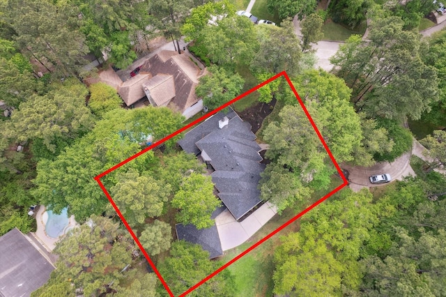 52 Indian Clover, The Woodlands, TX 77381 - aerial view of property and surrounding area with property parcel outlined