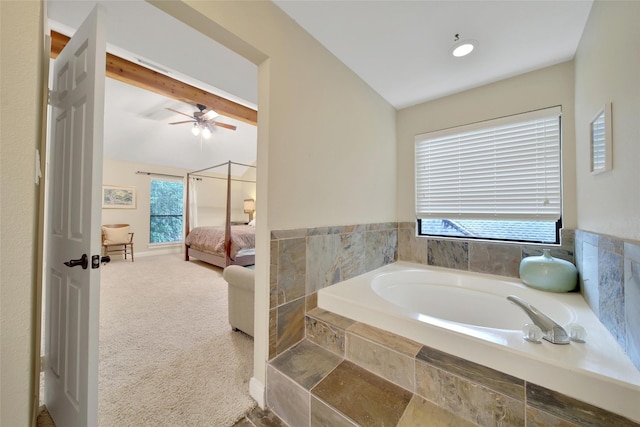10 Featherfall Pl, Spring, TX 77381 - bathroom featuring a garden tub, ensuite bath, and ceiling fan