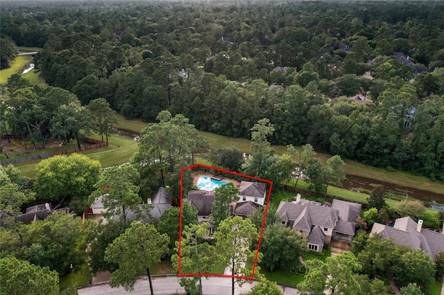 10 Featherfall Pl, Spring, TX 77381 - aerial view of property's location with a heavily wooded area and property boundaries highlighted
