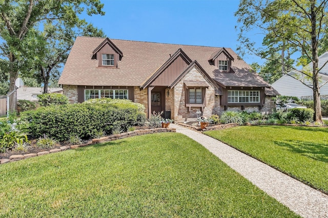 5934 Foresthaven Dr, Houston, TX 77066 - view of front facade with a front lawn, a shingled roof, and brick siding