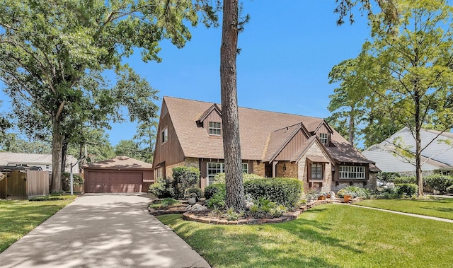 5934 Foresthaven Dr, Houston, TX 77066 - view of front of property with a garage, a shingled roof, board and batten siding, and stone siding
