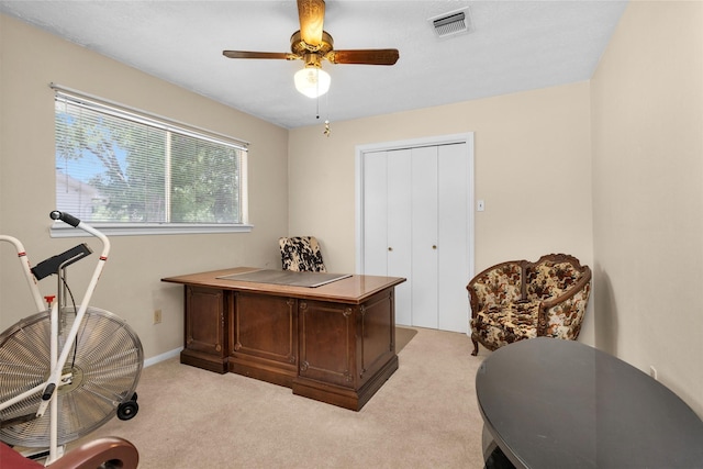 5934 Foresthaven Dr, Houston, TX 77066 - office area with ceiling fan and light colored carpet
