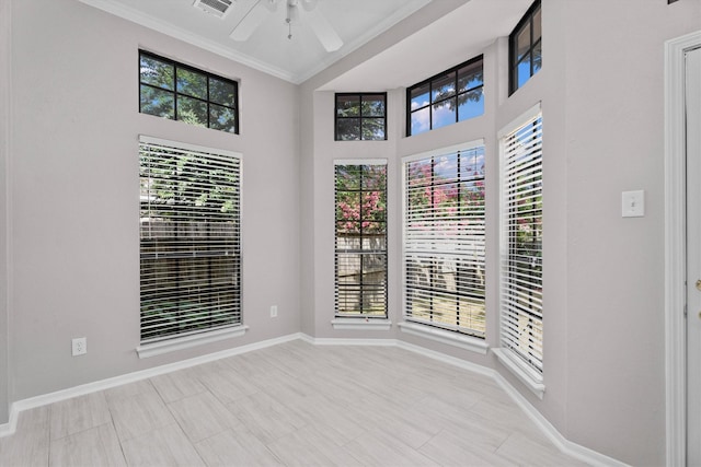 4303 Appalachian Trl, Houston, TX 77345 - empty room with ceiling fan, ornamental molding, and a high ceiling