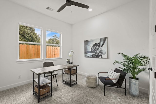 9426 Campbell Rd Unit B, Houston, TX 77080 - carpeted home office with ceiling fan and recessed lighting