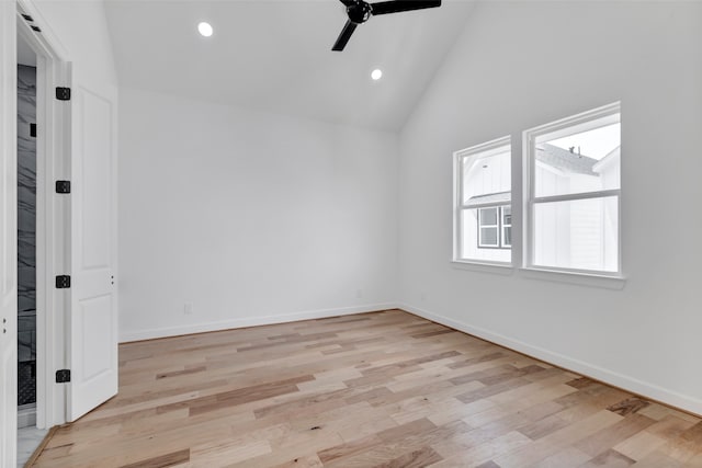 9426 Campbell Rd Unit B, Houston, TX 77080 - spare room featuring ceiling fan, light wood-style floors, recessed lighting, and high vaulted ceiling