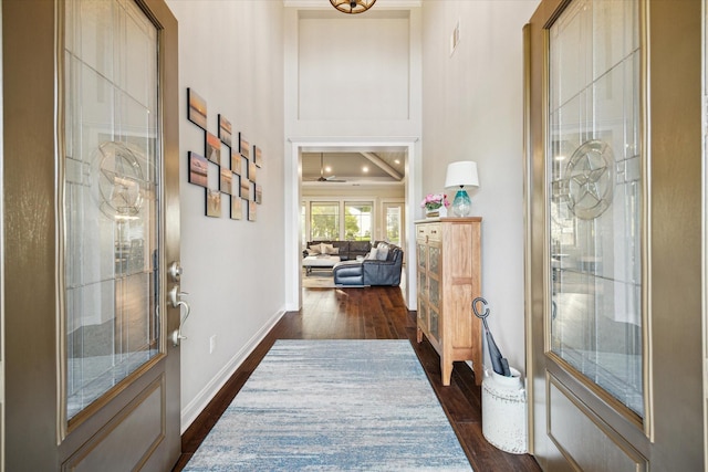 3848 S Main St, Anahuac, TX 77514 - foyer featuring dark wood-style flooring and a towering ceiling