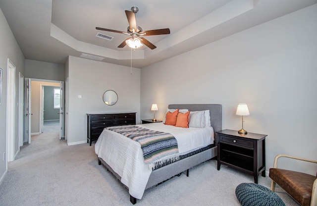 1912 Honey Mound Dr, Houston, TX 77080 - carpeted bedroom featuring a raised ceiling and ceiling fan