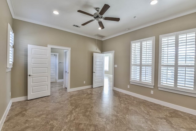 16803 Amelia Island Dr, Cypress, TX 77433 - empty room with crown molding, ceiling fan, and recessed lighting