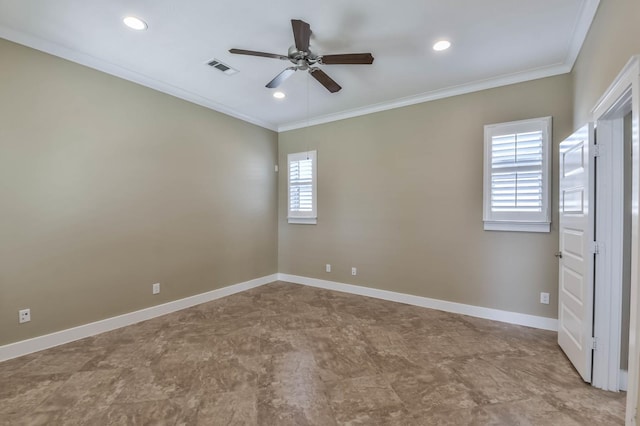 16803 Amelia Island Dr, Cypress, TX 77433 - unfurnished room featuring a ceiling fan, crown molding, and recessed lighting
