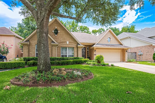 9427 Fern Wood Frst, Houston, TX 77040 - ranch-style house with brick siding, an attached garage, a front lawn, and concrete driveway