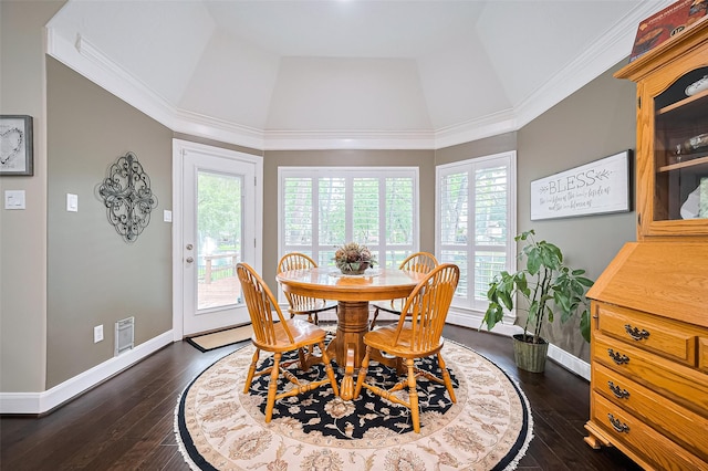 9427 Fern Wood Frst, Houston, TX 77040 - dining area featuring plenty of natural light, high vaulted ceiling, and dark wood finished floors