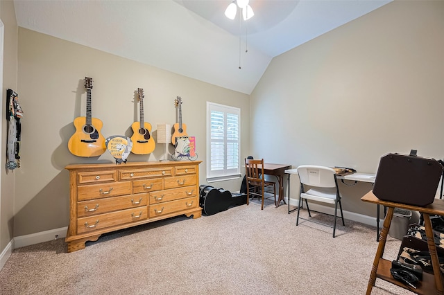 9427 Fern Wood Frst, Houston, TX 77040 - interior space with carpet floors, a ceiling fan, and lofted ceiling