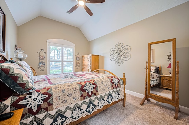 9427 Fern Wood Frst, Houston, TX 77040 - carpeted bedroom with lofted ceiling and a ceiling fan