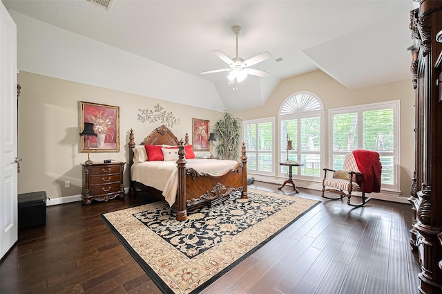 9427 Fern Wood Frst, Houston, TX 77040 - bedroom featuring dark wood-style flooring, lofted ceiling, and ceiling fan