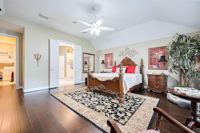 9427 Fern Wood Frst, Houston, TX 77040 - bedroom featuring vaulted ceiling, wood finished floors, and ceiling fan