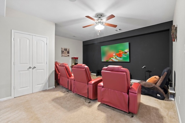 9707 Old Timber Ln, Spring, TX 77379 - carpeted home theater room with ceiling fan and baseboards