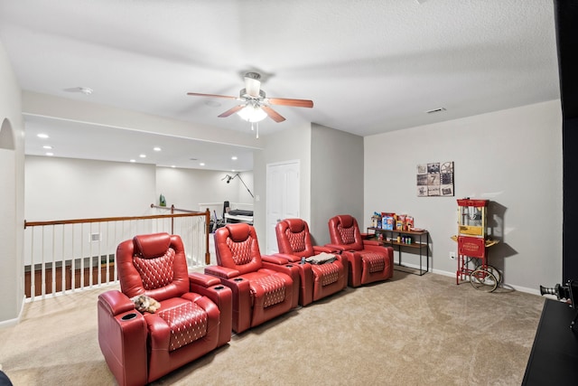 9707 Old Timber Ln, Spring, TX 77379 - carpeted home theater featuring ceiling fan and recessed lighting