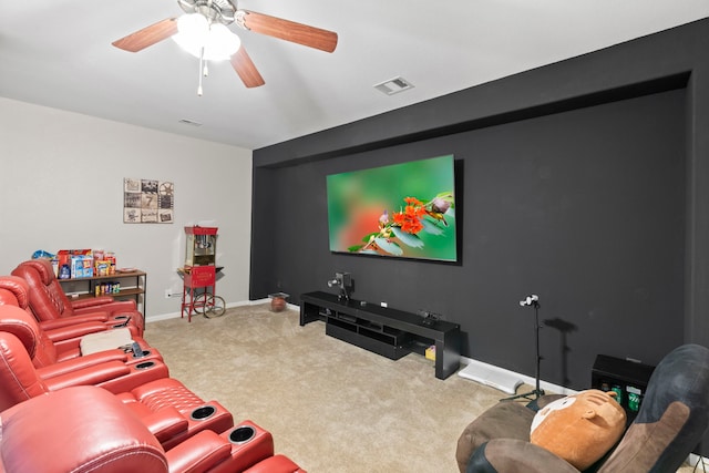 9707 Old Timber Ln, Spring, TX 77379 - carpeted cinema with ceiling fan and baseboards