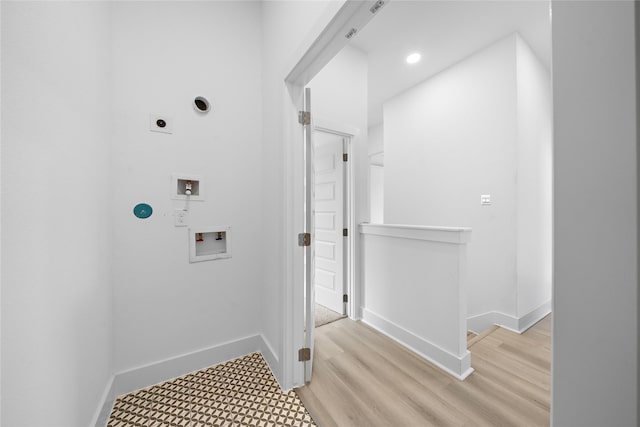 2012 Chew St, Houston, TX 77020 - washroom with electric dryer hookup, washer hookup, light wood-type flooring, and recessed lighting