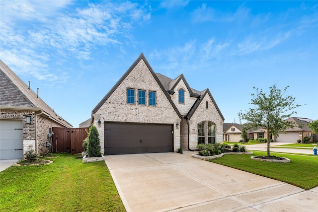 7202 Cordgrass Prairie Ln, Katy, TX 77493 - french country home with brick siding, concrete driveway, and a garage
