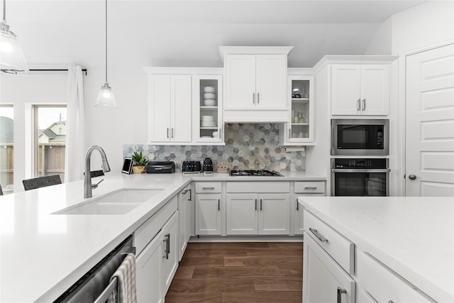 7202 Cordgrass Prairie Ln, Katy, TX 77493 - kitchen with light countertops, stainless steel appliances, white cabinets, and decorative backsplash