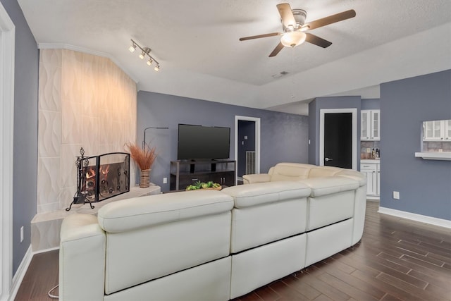 6510 Barrygate Dr, Spring, TX 77373 - living room with ceiling fan and dark wood-style floors