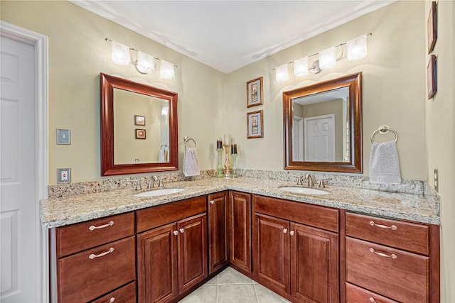 2218 Lashley Ct, Katy, TX 77450 - bathroom with double vanity and tile patterned flooring