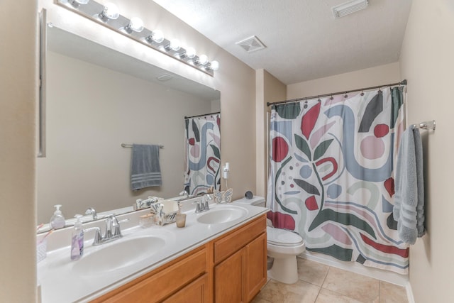 3618 Avalon Spring Ln, Spring, TX 77386 - full bathroom featuring double vanity, tile patterned floors, and a shower with shower curtain
