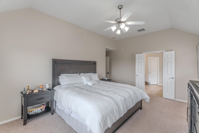 3618 Avalon Spring Ln, Spring, TX 77386 - bedroom featuring lofted ceiling, light carpet, and a ceiling fan