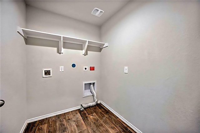22835 Berthoud Trl, Spring, TX 77373 - laundry area with hookup for an electric dryer, hookup for a washing machine, gas dryer hookup, and dark wood-style flooring