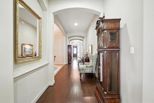 4118 Sage Brush Ct, Manvel, TX 77578 - hallway with arched walkways, dark wood-type flooring, and recessed lighting