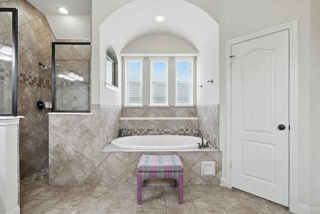 4118 Sage Brush Ct, Manvel, TX 77578 - full bathroom with a bath, walk in shower, and tile patterned flooring