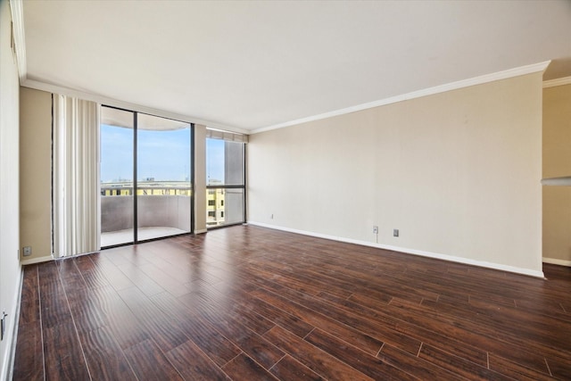 3525 Sage Rd Unit 805, Houston, TX 77056 - empty room featuring ornamental molding, a wall of windows, and dark wood finished floors