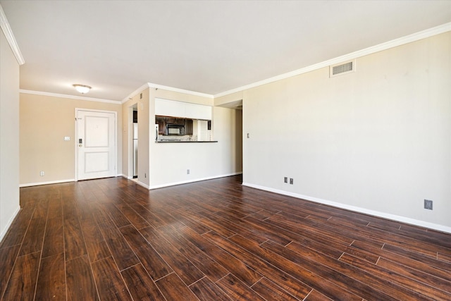 3525 Sage Rd Unit 805, Houston, TX 77056 - unfurnished living room with dark wood-style floors and ornamental molding