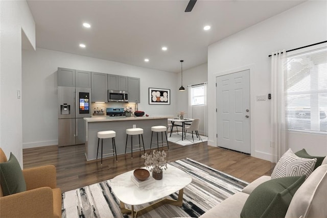 9727 Cargill St Unit A, Houston, TX 77029 - living room featuring light wood-style flooring and recessed lighting