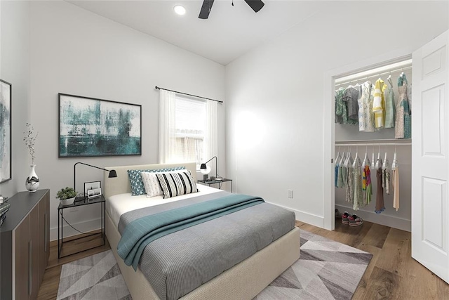 9727 Cargill St Unit A, Houston, TX 77029 - bedroom featuring light wood-type flooring, ceiling fan, and recessed lighting