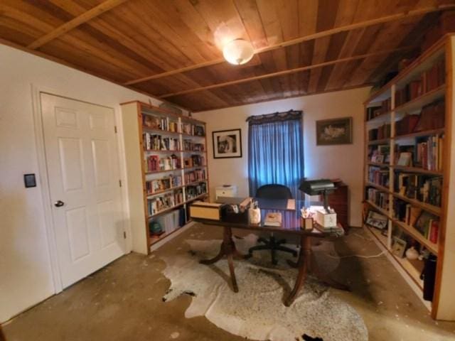 office area featuring wooden ceiling