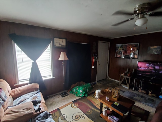 living room with ceiling fan